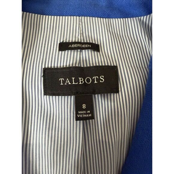 Talbots Blazer Women’s Sz 8 Aberdeen Royal Blue Pique Gold Button Jacket Career - Picture 7 of 8